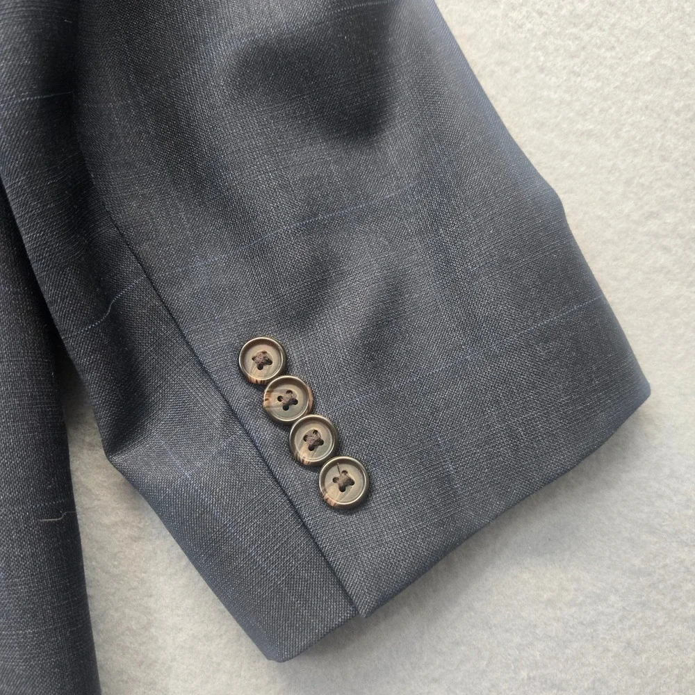 Lauren Ralph Lauren Mens 46R Wool Suit Jacket Blazer Navy Blue Glen‎ Plaid 46 R